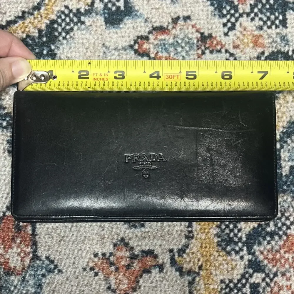 Prada Milano Vintage Black Leather Men's Long Continental Wallet Logo Italy